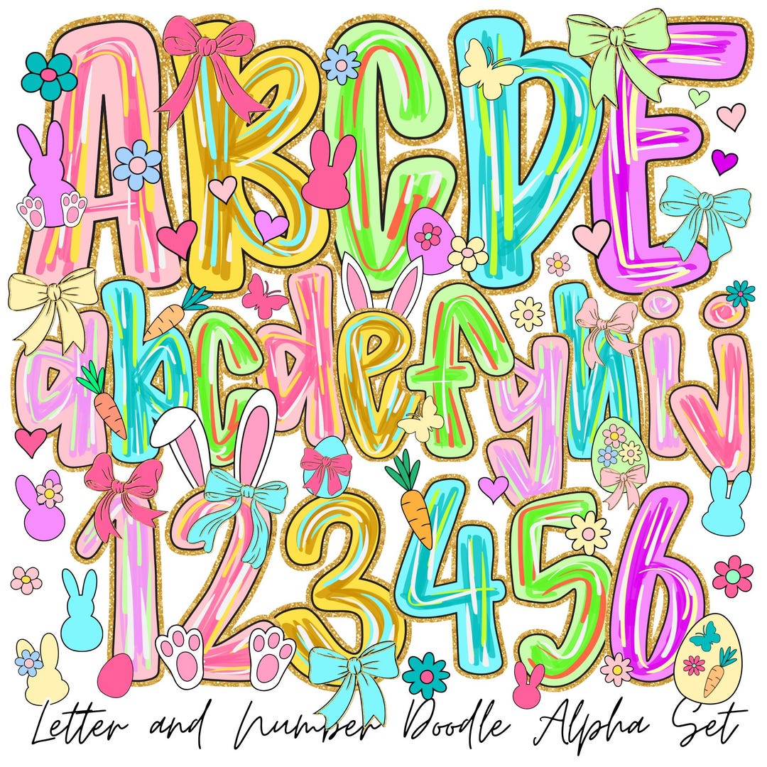 Preppy Brushstorke Spring Alphabet PNG | Doodle Alpha Font | School ...