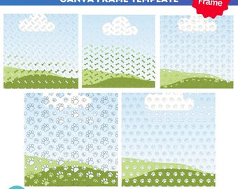 Paquete de marcos con patrón de huella de perro de Canva / Marcos de Canva de arrastrar y soltar / Plantilla de marco de Canva / Collage de fotos de Canva / Marco de Canva editable