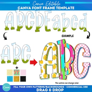 Marcos de letras del alfabeto de Canva / Alfabeto escolar / Patrón de relleno personalizado / Alfabeto de relleno de fuente / Monograma de marco de Canva / Fuentes alfabéticas de Canva