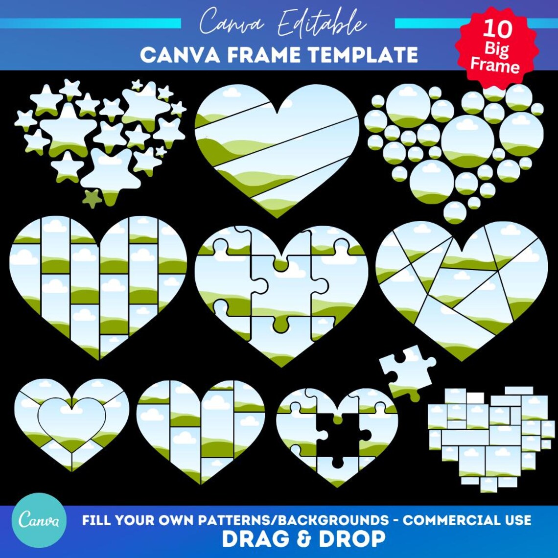 Hearts Canva Mockup Frame Template, Easter Canva Drag and Drop , Heart ...