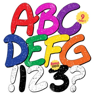 Lettres de l&#39;Alphabet néon PNG, police rétro groovy, Alphabet Doodle vieilli grunge, police de l&#39;école & professeur, Doodle lettres Alpha ensemble PNG