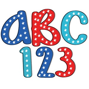Independence day Alphabet png bundle, America PNG, 4th of July PNG,  Usa Flag Png, Bright USA Flag Doodle, Dalmatian Dots