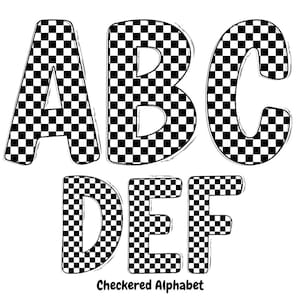 Alfabeto xadrez PNG | Alfabeto pontilhado divertido PNG | Letras maiúsculas e números para sublimação e artesanato, letras pontilhadas | letra preta e branca