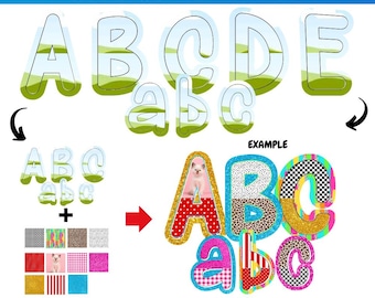 Doodle Letter Canva Frame Template Alphabet | Sublimation | Custom Fill Pattern | Font Canva Frame |  Fill in Alphabet | Summer School