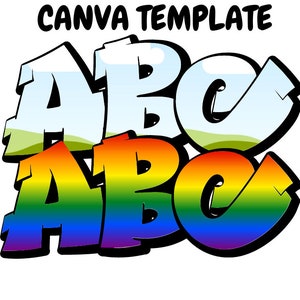 グラフィティアルファベットフレームCANVA編集可能テンプレート。独自のデザインテンプレートを記入昇華用カスタムフォントテンプレート