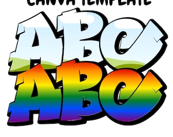 Graffiti Alphabet Frame CANVA Editable Template. Fill Your Own Design Template Custom Font Template for Sublimation