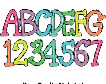 Neon Cute Letters  & School Alphabet PNG Bright, Colorful Alpha Set for Kindergarten, Teachers, Sublimation Trendy School Materials Fonts
