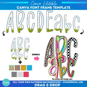 Marcos de letras y números de Canva preppy / Sublimación / Alfabeto para rellenar / Monograma / Fuente alfa de Canva / Letras divertidas PNG / Fuente de verano