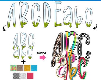 Preppy Canva letter and Number frames | Sublimation | Fill in Font Alphabet  | Monogram | Canva alpha font | funky letters png | Summer Font