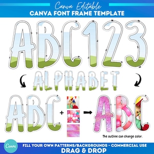 Plantilla de alfabeto con marco de Canva / Plantilla editable de Canva con marco de letra Doodle / Marcos personalizables con arrastrar y soltar / Plantilla de letra rellenable
