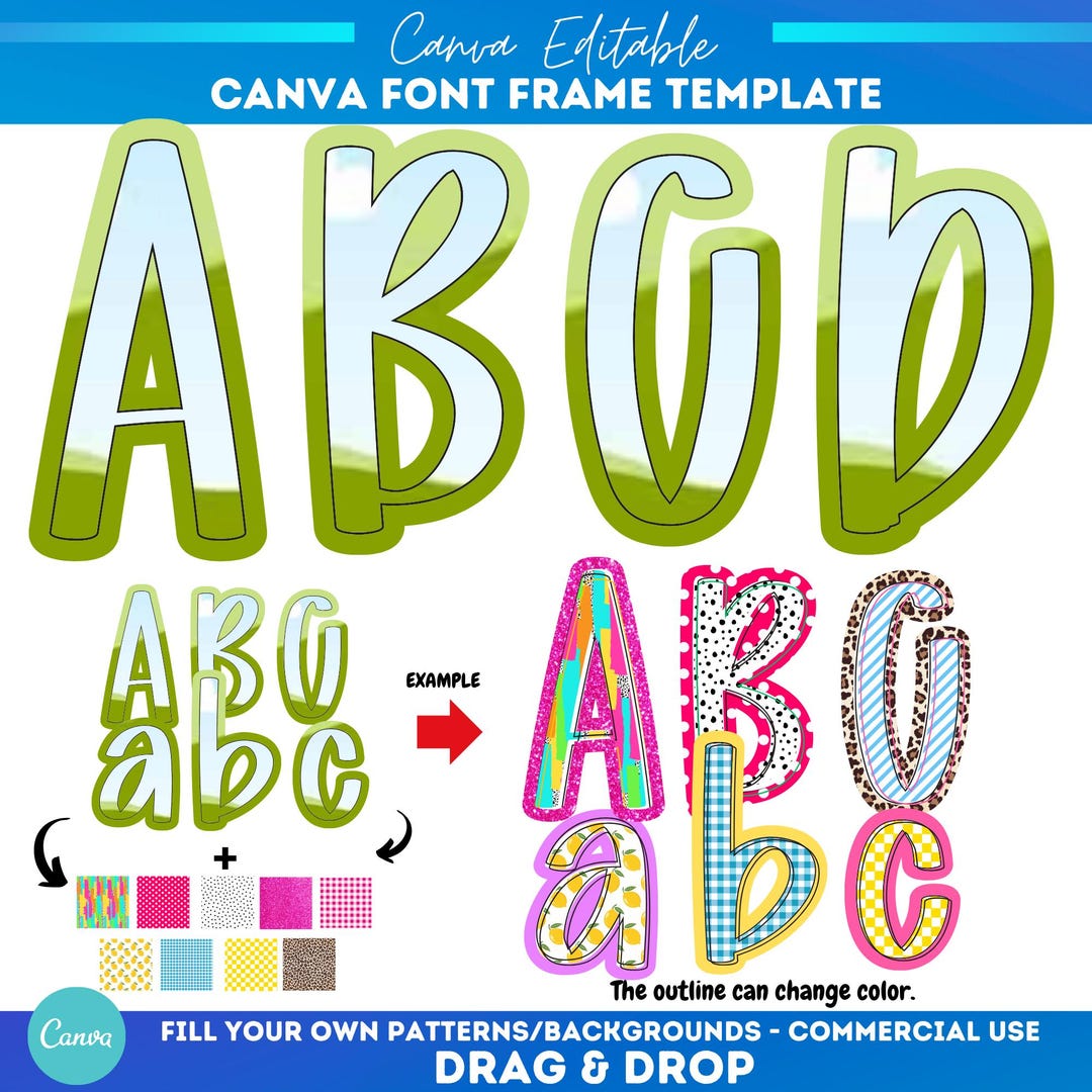 Custom Fill Pattern Canva Alphabet Template | Sublimation | Custom Fill Pattern | Font ...