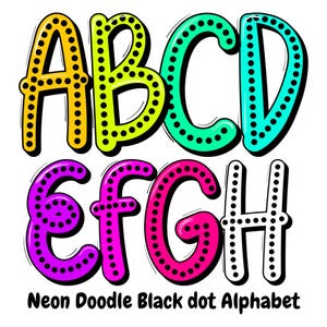 Bundle de lettres colorées et lumineuses pour la rentrée des classes png, alphabet png à points noirs, polices à pois doodle, alphabets png à l&#39;école, polices des enseignants png