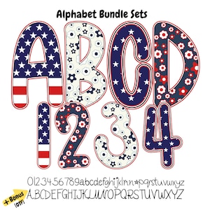 Flower American flag doodle letters, 4th of July png Bundle doodle alphabet png, dalmatian dots custom png, Font Duo, 4th of July png Bundle