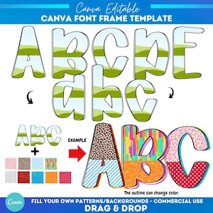 Preppy letter canva frames | Template Drag and drop  | Custom Fill Pattern | Canva Frame Monogram | Canva alpha fonts | Font for Teachers