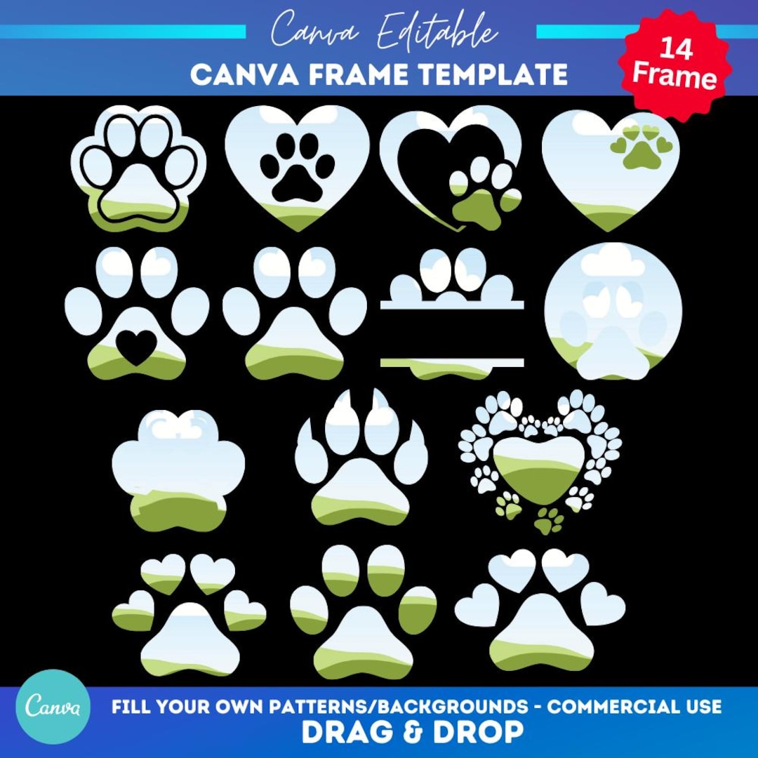 Canva Dog Paw Print Photo Frame Bundle | Drag and Drop Canva Frames ...