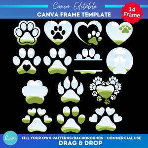 Canva dog paw print photo frame Bundle | drag and drop Canva frames | Canva frame template | Canva photo collage | Editable Canva frame