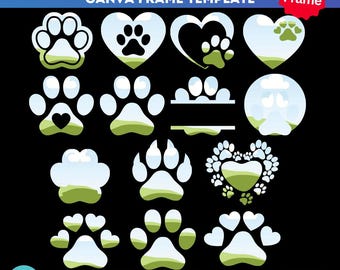 Canva dog paw print photo frame Bundle | drag and drop Canva frames | Canva frame template | Canva photo collage | Editable Canva frame
