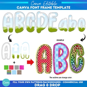 Canva Doodle Dash Alpha Set Template | Canva Frame Monogram | Canva Letters | Summer and Spring Design | Canva Template | Doodle font