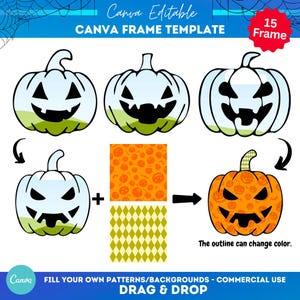 Marcos de calabaza editables de Canva / Plantilla de Canva / Marcos personalizables de arrastrar y soltar / Canva rellenable / Clipart de Halloween / Crea el tuyo propio