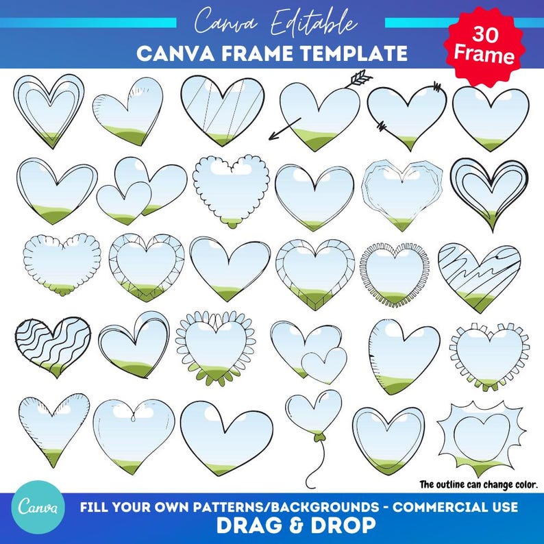 Love Canva Frame | Hearts Canva Mockup Frame Template | Canva Drag and ...