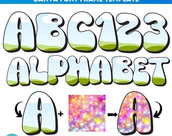 Bubble Groovy Canva Doodle Letter Alphabet Frame | Editable Font Template | Customizable Drag & Drop Frames | fillable letter template