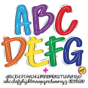 Scribble alphabet png, doodle alphabet bundle Png, Bright 7 alpha set png, Hand Drawn, Digital Download