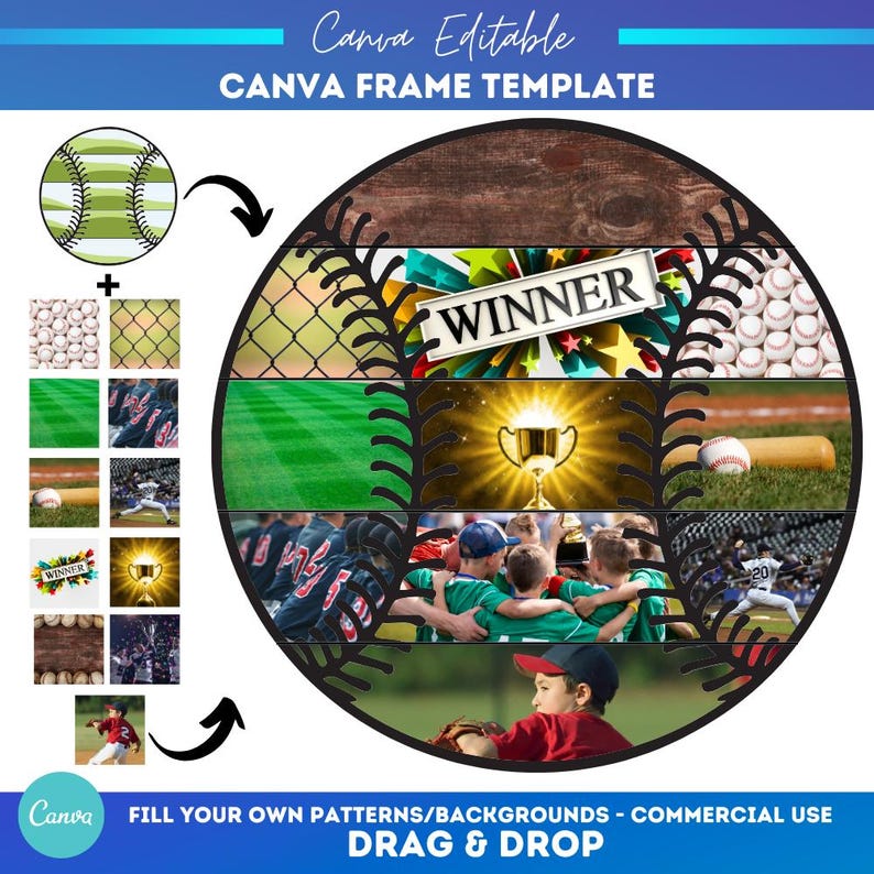 Custom Canva Frame Softball Baseball Template | Canva Template | Drag ...