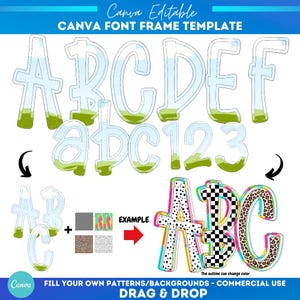 Keilrahmen Schrift Alphabet | Sublimationsdruck | Benutzerdefiniertes Füllmuster | Füllen Sie das Feld Schrift Alphabet | Keilrahmen Monogramm | Canva Alpha-Schriften