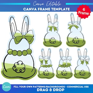 Moldura de coelho Coquette com laço Canva | Pacote de modelos de Coquette Canva | arraste e solte molduras Canva | Páscoa | Modelo de moldura de coelho Canva