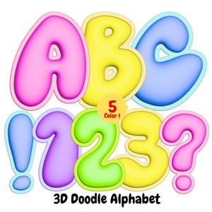 Alfabeto y números inflados en 3D con diseño gordito y esponjoso para el regreso a clases: Letras 3D, diseño inflado, fuentes PNG para maestros, conjunto alfa.