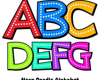 Bright Retro Neon letters png, Dot Alphabet bundle, Polka dot alphabet, Marquee letters, doodle dot, school alphabet png, teacher font png,