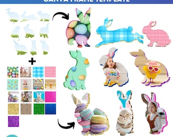 Cornice Canva a forma di coniglio / Collage fotografico a forma di coniglio / Collage fotografico di Pasqua / Cornici Canva trascina e rilascia / Pasqua / Modello cornice Canva