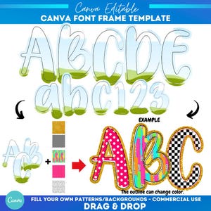 Canva Rahmen Schrift Alphabet Vorlage | Sublimationsdruck | Benutzerdefiniertes Füllmuster | Füllen Sie das Feld Schrift Alphabet | Leinwandrahmen Doodle | Canva Alpha-Schriften