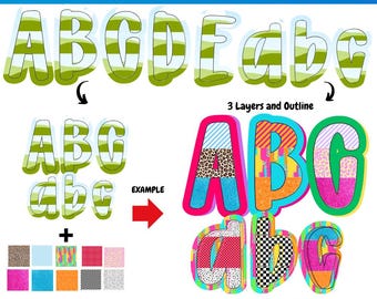 Preppy 3 Layer Letters and Numbers Bundle Canva Frame Template | Sublimation | Font Canva Frame |  Fill in Alphabet | Canva Frame Monogram