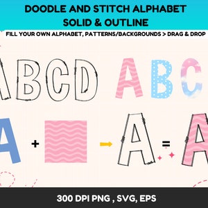 Blank Transparent Doodle Letters,Doodle Alphabet Svg Instant Download, Doodle letters SVG, Doodle Font Png