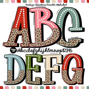 Half Leopard and dot Pastel Christmas Vintage  Handwritten Doodle Alphabet Font Set PNG - Bright, Kindergarten, School, Teacher Materials