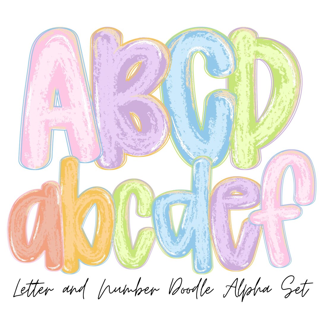 Preppy Brush Stroke Summer Alphabet Png | Doodle Alpha Font Letter and ...