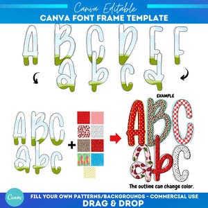 Modello Canva estivo / Canva Frame Doodle Alfabeto maiuscolo, minuscolo e numeri / Motivo di riempimento personalizzato / Trascinamento e rilascio personalizzabile