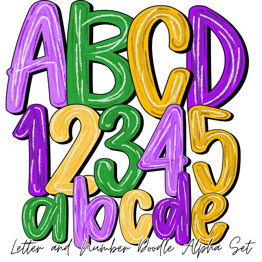 Preppy Mardi Gras Alphabet Set Png | Doodle Alpha Font Letter and ...