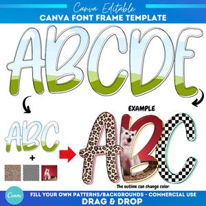 Llene su propia plantilla de marco de Canva con letras Doodle / Diseño de sublimación / Patrón de relleno personalizado / Marco de Canva con fuente / Monograma de marco de Canva