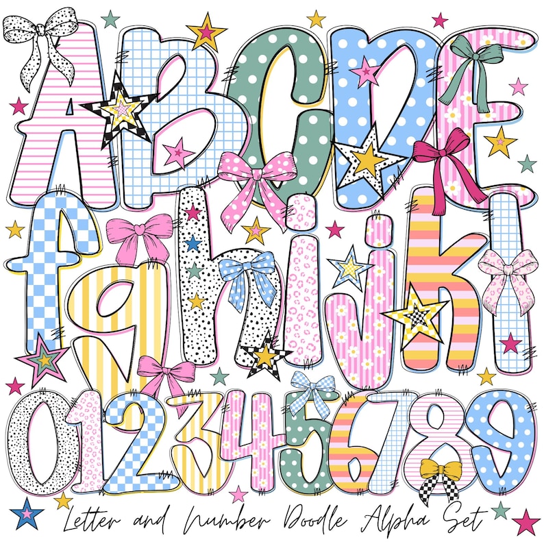Retro Preppy Floral Teacher Alphabet | Doodle Alpha Font Letter and ...