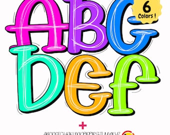Bright Scribble Doodle Alphabet PNG Uppercase and Number alpha pack sublimation alphabet Digital Download Bundle, PNG Letters, Neon Doodle