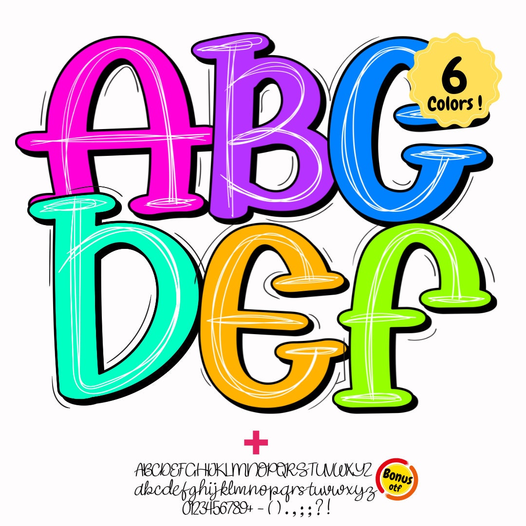 Bright Scribble Doodle Alphabet PNG Uppercase and Number Alpha