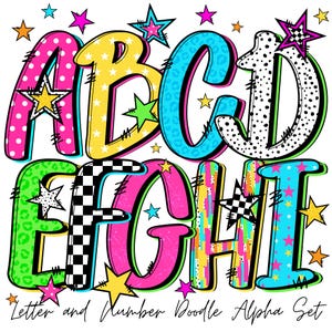Alfabeto del día de exámenes de regreso a clases / Diseño de exámenes estatales / Fuente alfa de garabatos, letras y números / Alfabeto del maestro de escuela / Clipart escolar