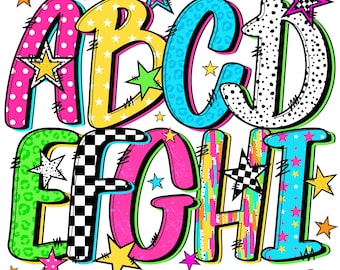 Lettres sur le thème de l'école | Alphabet de la rentrée scolaire | Polices alphabétiques doodle lettres et chiffres | Alphabet pour professeurs d'école | Clipart école