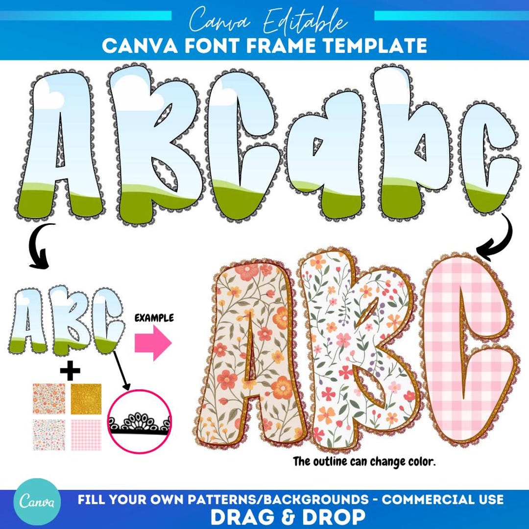 Preppy lace Canva alpha template | Lace Border Alphabet | Canva Frame | Lace Canva Doodle
