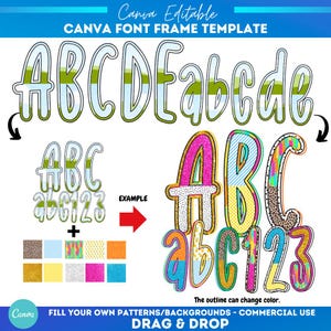 Fuente de marco Canva Preppy Alfabeto / Sublimación / Patrón de relleno personalizado / Rellenar fuente Alfabeto / Monograma de marco Canva / Fuente de verano