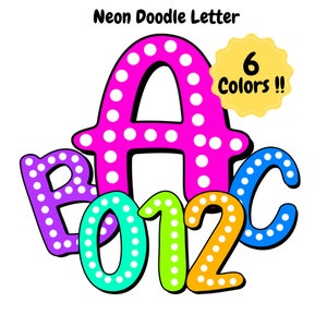Neon letters png, alpha sets bundle, polka dot alphabet png, bright doodle, doodle dot font, Digital Download, bright png