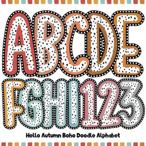 Boho Dalmatian Dot inside Colorful Handwritten Doodle Alphabet Font Set PNG - Bright, Kindergarten, School, Teacher Materials