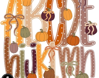 May include: A digital alphabet set featuring letters A through N in various shades of orange, brown, and cream, decorated with white polka dots. Each letter is accented with illustrated pumpkins and decorative bows in matching autumn colors.